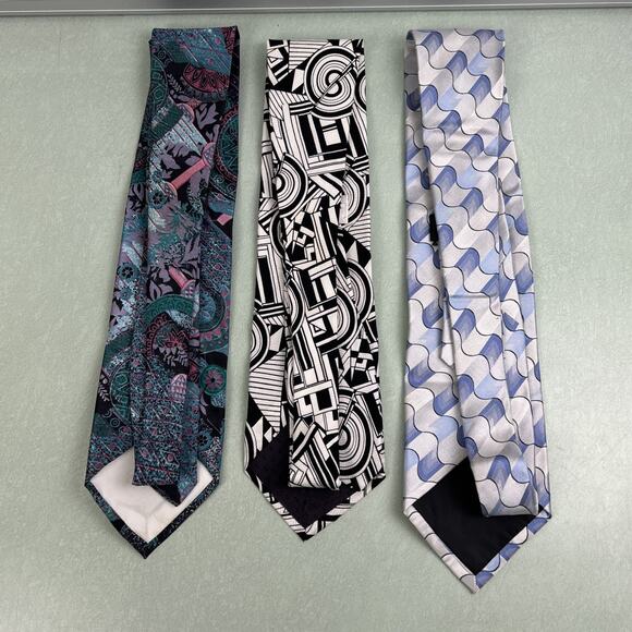 Men’s Tie Lot Abstract Geometric Shapes Lago Deco Mode Martin Wong Collection - Picture 2 of 8